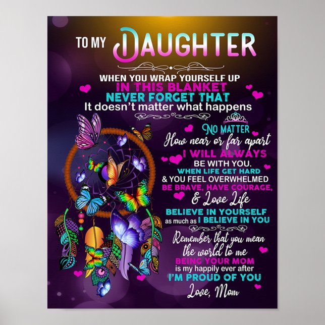 Poster À Ma Fille Papillons Cadeau, Fille Anniversaire (Devant)