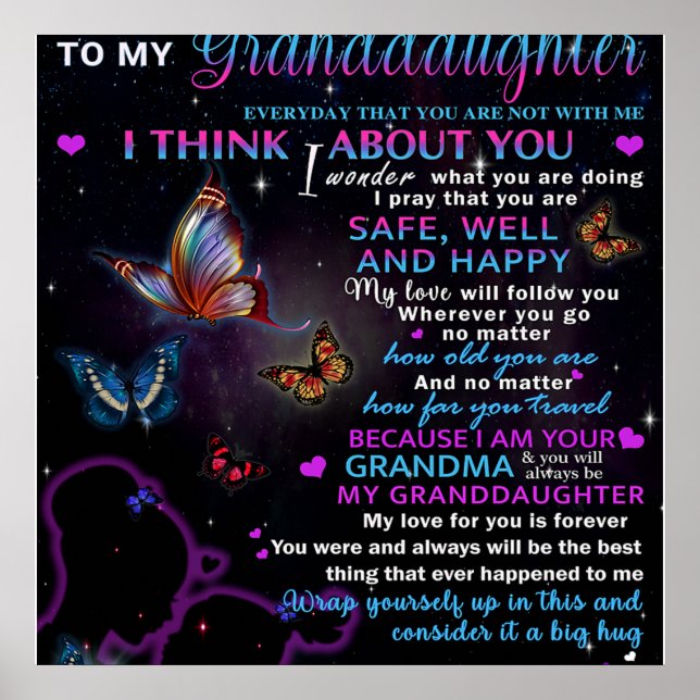 Poster À ma petite-fille Papillons Idée cadeau d'annivers (Devant)