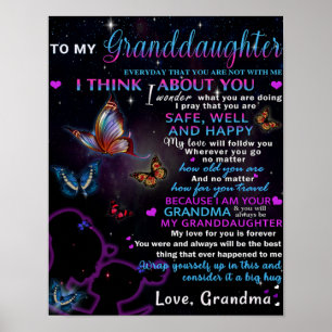 Poster À ma petite-fille Papillons Idée cadeau d'annivers