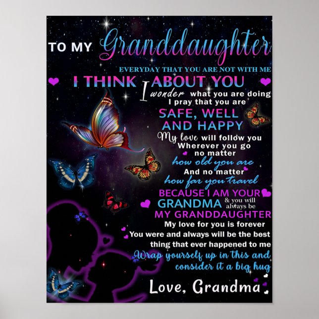 Poster À ma petite-fille Papillons Idée cadeau d'annivers (Devant)