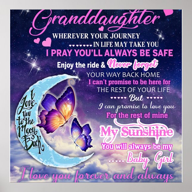 Poster À ma petite-fille Papillons Idée cadeau d'annivers (Devant)
