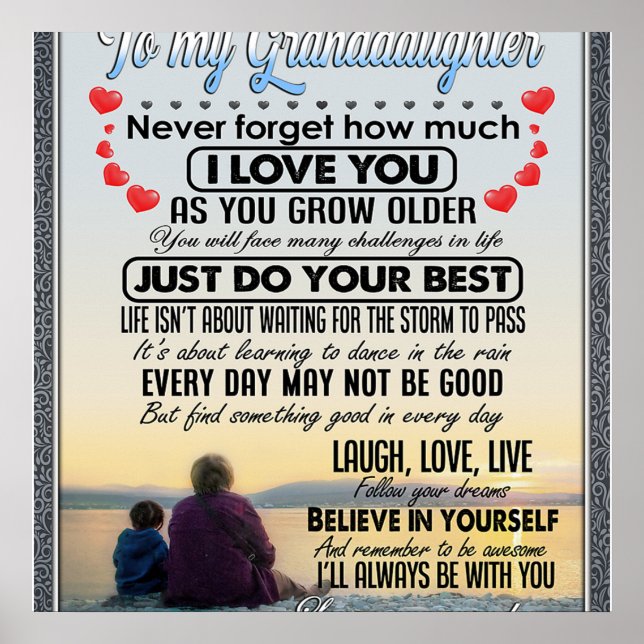 Poster À Ma Petite-Fille, Petite Fille Idée Cadeau Annive (Devant)