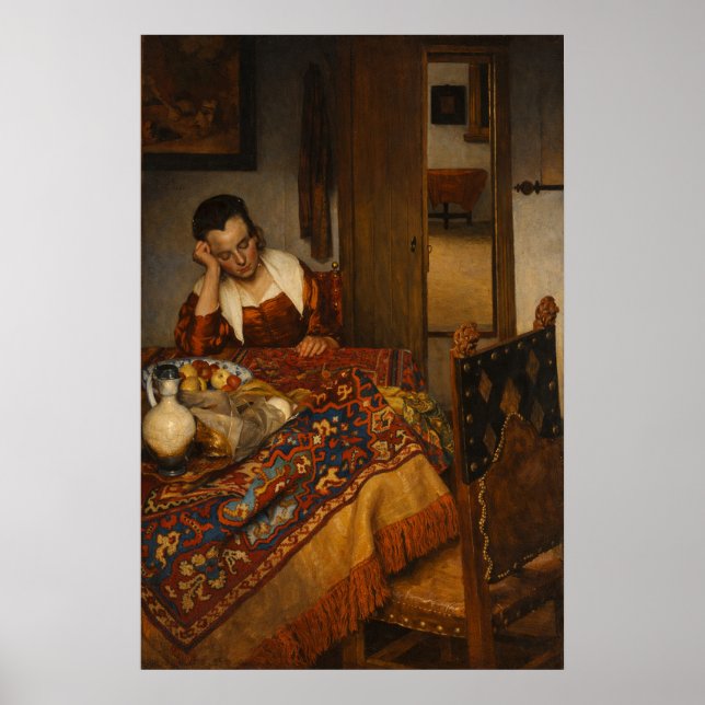 Poster A maid asleep by Johannes Vermeer  (Devant)