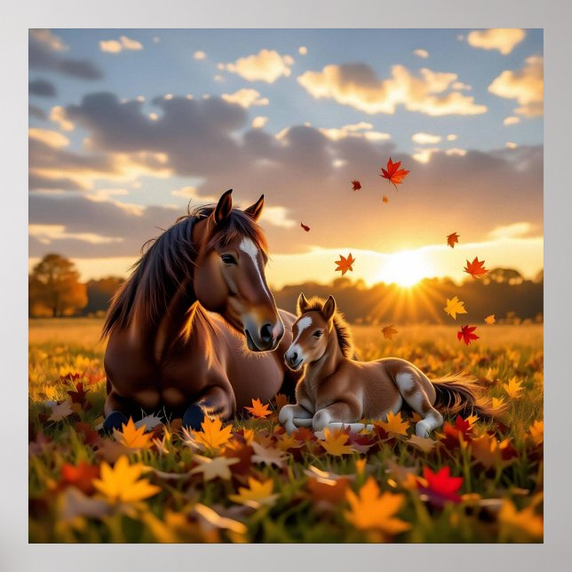 Poster A Mama Horse and her Foal in Autumn (Devant)