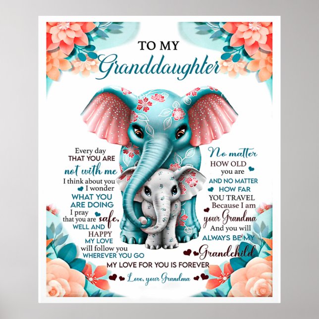 Poster À Mon Cadeau Fille Éléphant, Fille Anniversaire (Devant)
