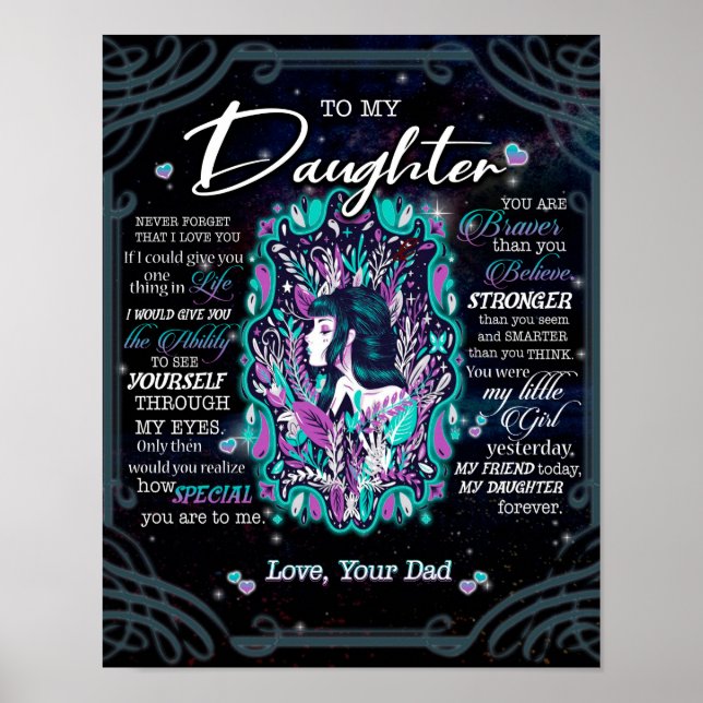 Poster À Mon Cadeau Fille, Lettre À La Fille De Papa (Devant)