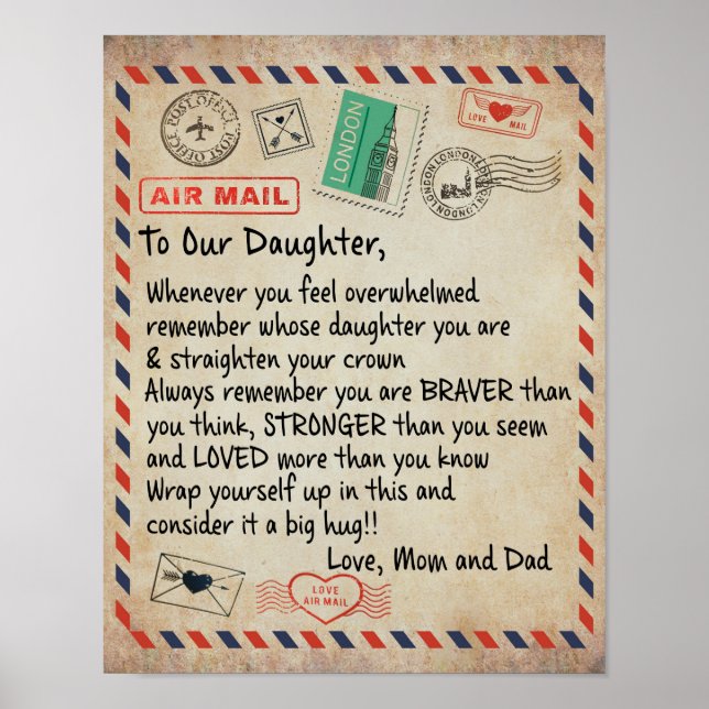 Poster À Mon Don Fille, Lettre D'Amour À Notre Fille (Devant)