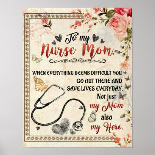Poster À Mon Infirmière Maman Cadeau, Floral lettre d'amo