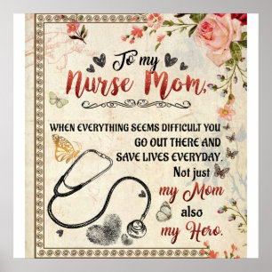 Poster À Mon Infirmière Maman Cadeau, Floral lettre d'amo