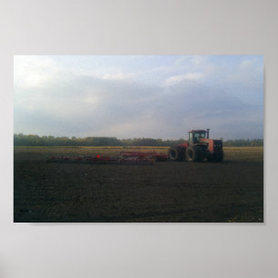 Poster A Red Tractor Resting On The Open Fields...