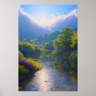 Poster A Shallow River in the Heart of a Green Forest