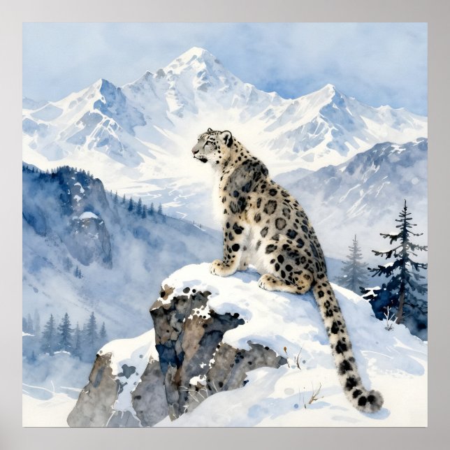 Poster A Snow Leopard on Snowy Peak (Devant)