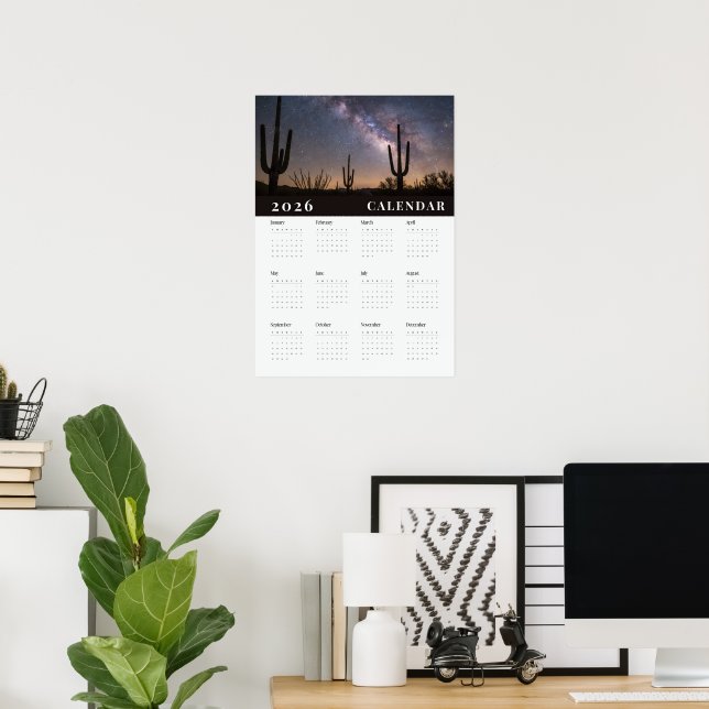 Poster  A starry night sky  photo 2026 white calender (Bureau à domicile)
