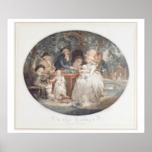 Poster A Tea Garden, colour stipple engraving after Morla