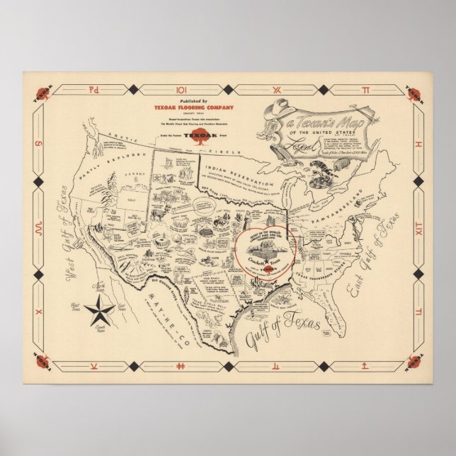 Poster A Texan's Map of the United States (Devant)