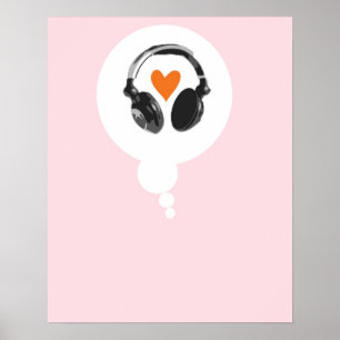 Poster A thought bubble with a heart and headphones