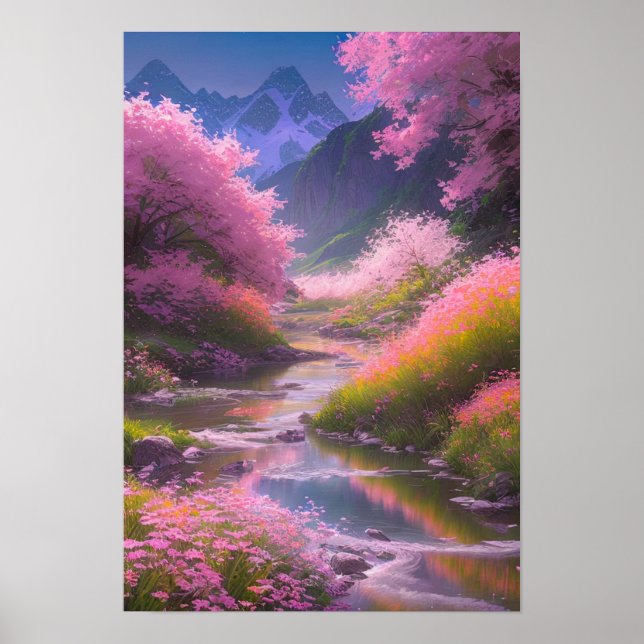 Poster À travers un champ rose (Devant)