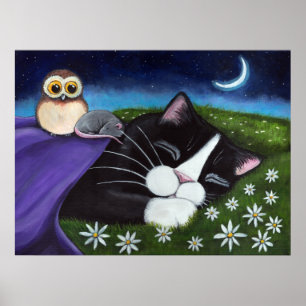 Poster A Watchful Eye   Fantasy Tuxedo Cat Art