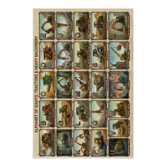 Poster A-Z Tractors and Heavy Equipment Alphabet (Devant)