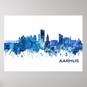 Poster Aarhus Danemark Skyline Blue