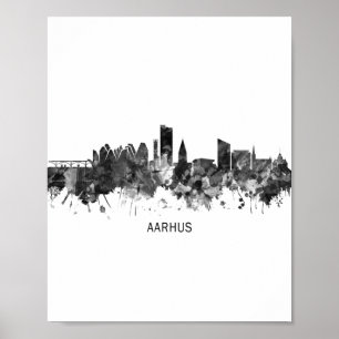 Poster Aarhus Danemark Skyline BW