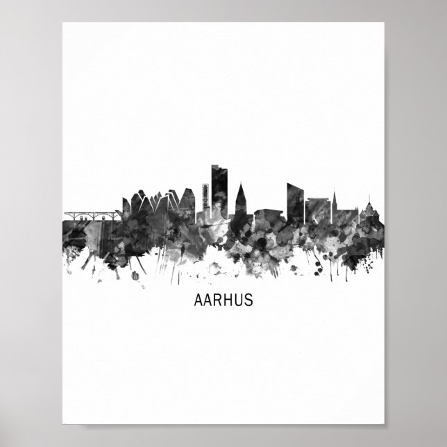 Poster Aarhus Danemark Skyline BW (Devant)