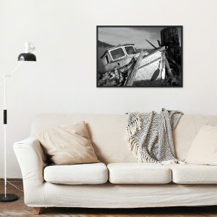 Poster Abandoned Shipwreck Black and White Photo Glossy