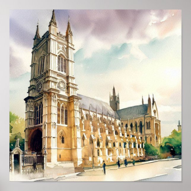Poster Abbaye de Londres-Westminster (B), aquarelle (Devant)