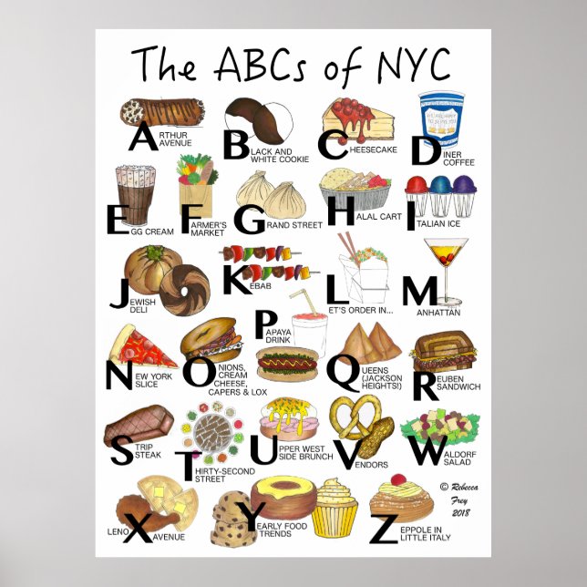 Poster ABC de NYC Iconic New York City Foods Alphabet (Devant)