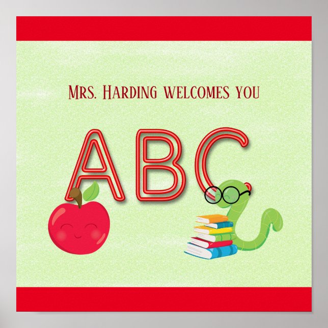 Poster ABC Neon Letters Bookworm Reader Salle de classe (Devant)