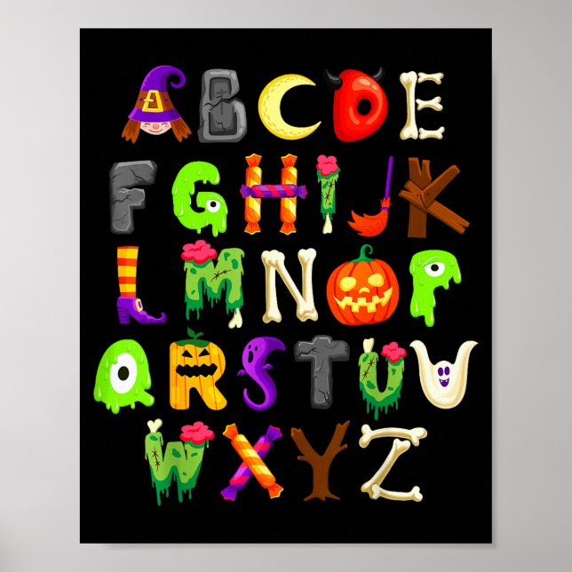 Poster Abcs Learning Kindergarten Teacher Funny Halloween (Devant)