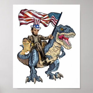 Poster Abe Lincoln Murica T- Rex Funny 4 juillet USA Fl