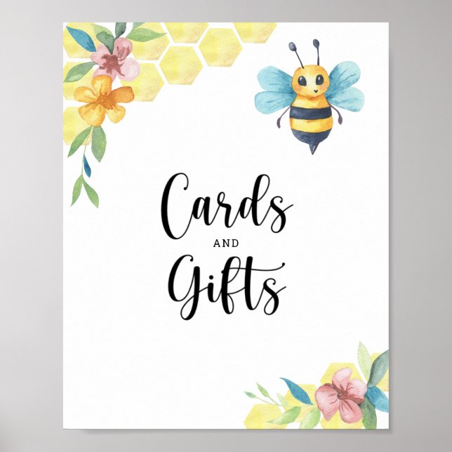 Poster Abeille d'aquarelle cartes florales et cadeaux bab (Devant)