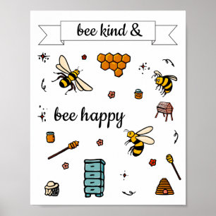 Poster Abeille gentille et heureuse jolies abeilles mot a