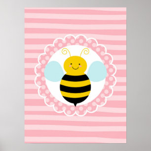 Poster Abeille mignonne - Jaune rose