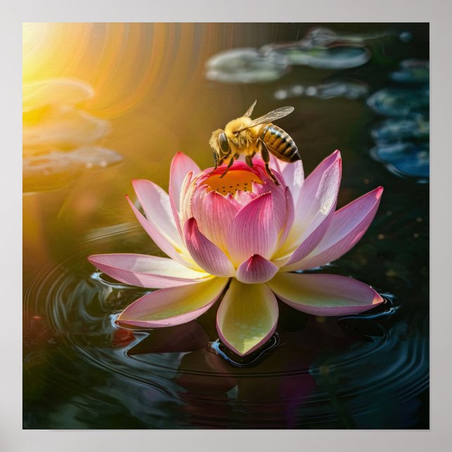 Poster Abeille sur Lotus Flower (Devant)