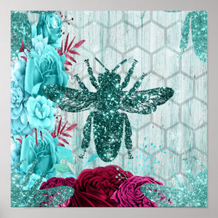 Poster Abeille turquoise