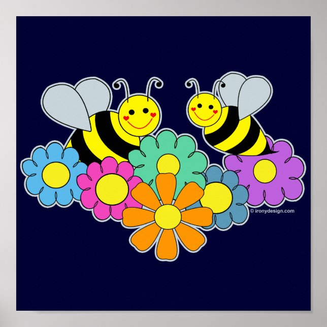 Poster Abeilles et fleurs (Devant)