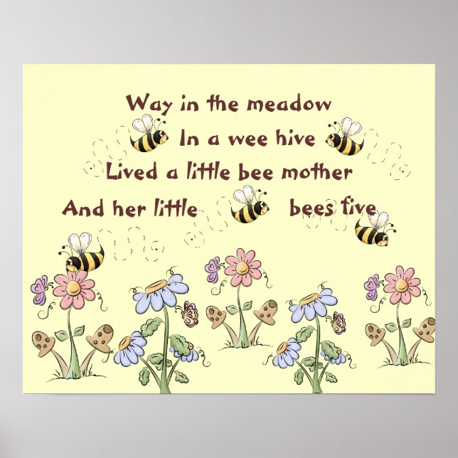 Poster Abeilles et fleurs de campagne rime de pépinière (Devant)