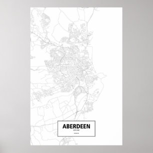 Poster Aberdeen, Écosse (noir sur blanc)