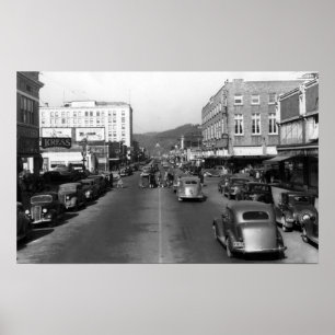 Poster Aberdeen, WA - Vue sur Wishkan Street Downtown