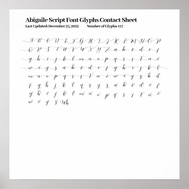 Poster Abigaile Script Police Glyphes Contact Feuille Pos (Devant)