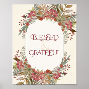 Poster Abondante automne floral béni Grateful Thanksgivin