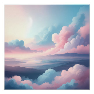 Poster Above the Clouds | Dreamy Pastel Sky and Mountains