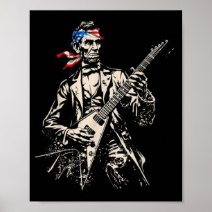 Poster Abraham Lincoln Rétro Jouant du Rock Roll à la Gui