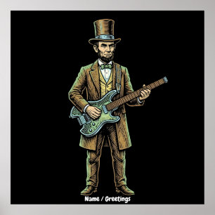 Poster Abraham Lincoln Tête de Guitare sans Tête en Bois 