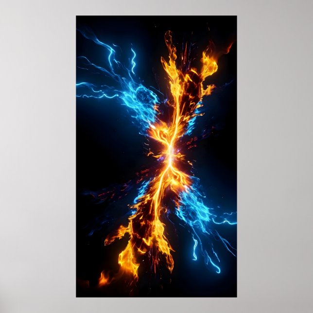 Poster Abstract Blue Gold Fire Energy Clash (Devant)