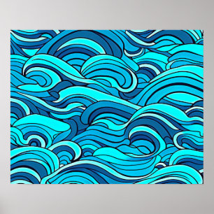Poster Abstract Blue Turquoise Ocean Water Waves  