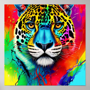 Poster abstract colorful jaguar art