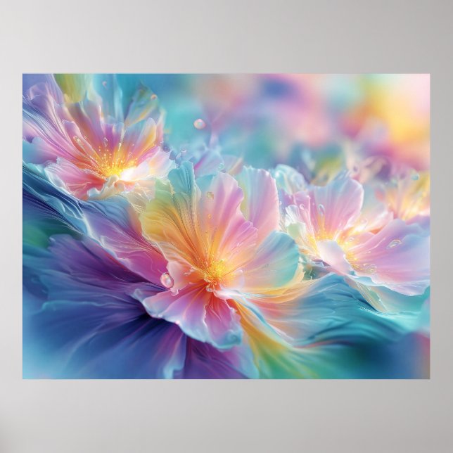 Poster Abstract cosmic floral explosion in pastel (Devant)